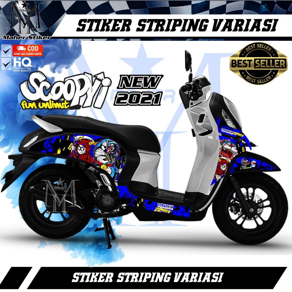 Stiker Striping Scoopy New 2021 Variasi Doraemon