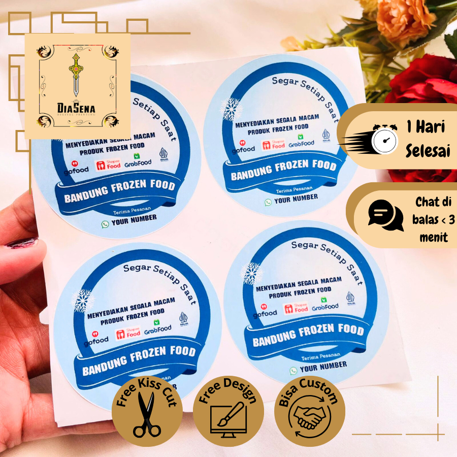 

2-4 Sticker Vinyl Frozen Food Diasena Label Anti Air Makanan Beku Free Desain Custom Nama Logo Murah