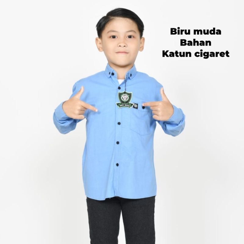 BIRU MUDA / ICE BLUE KEMEJA POLOS ANAK LENGAN PANJANG KEMEJA ANAK USIA 3 - 13 TAHUN BAHAN CIGARET SO