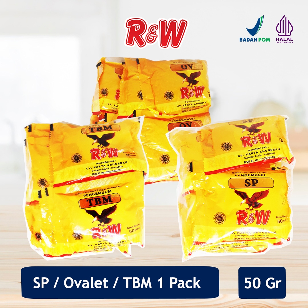 

Emulsifier SP Ovalet TBM Pengemulsi Pelembut Pengembang Kue Roti Rajawali R&W RW 50 gr 1 Pack