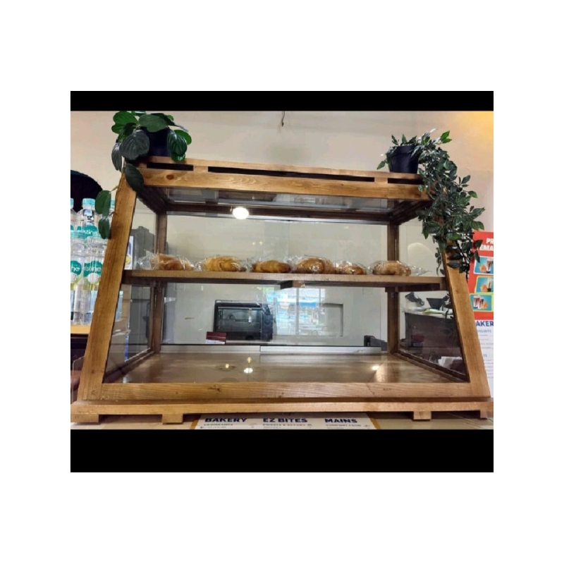 etalase jualan warung food display kayu dan kaca uk 80x45x50