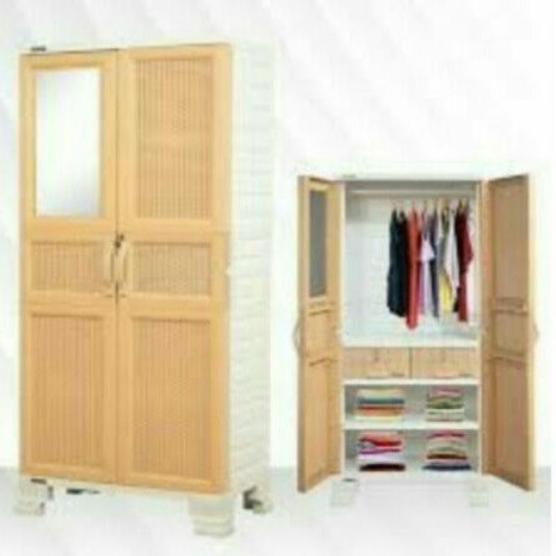 Lemari pakaian 2 Pintu gantung kaca+2 laci napolly II 8577 G LCK