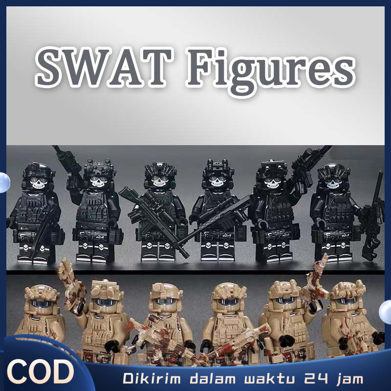 1set Mainan Tentara Mini Minifigure Army Swat Team Susun Tentara Militer Swat Team