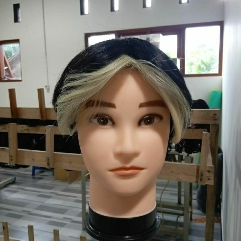 wig palsu/wig pria variasi 03/wig pendek pria hitam putih/wig cowok 03