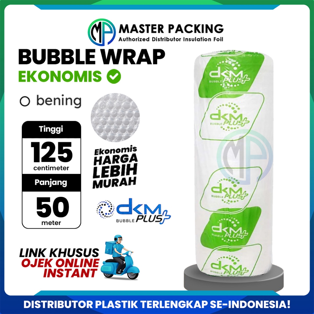 

Plastik Packing Bubble Wrap DKM Roll 125cm x 50m Putih Bening Ekonomis Berat 2,4Kg Merek DKMPlus