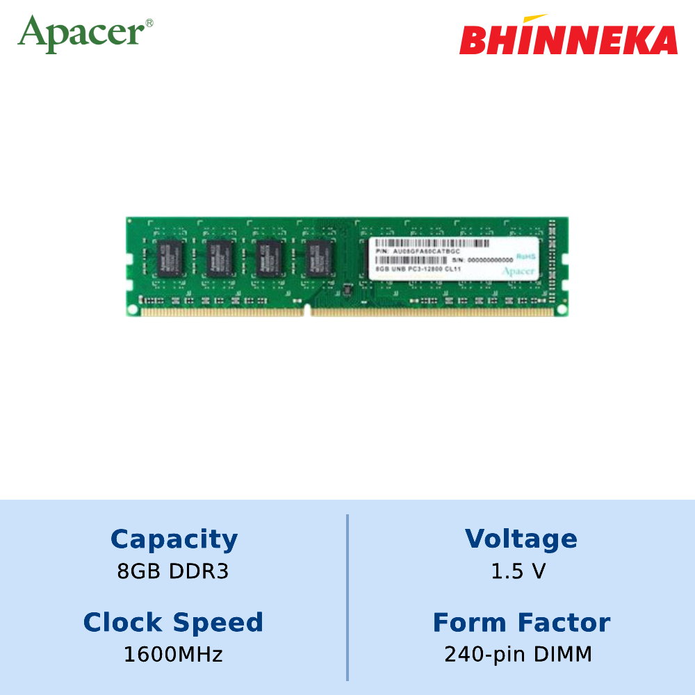 APACER DDR3 DIMM 12800-11 512x8 8GB RP [DL.08G2K.KAM]