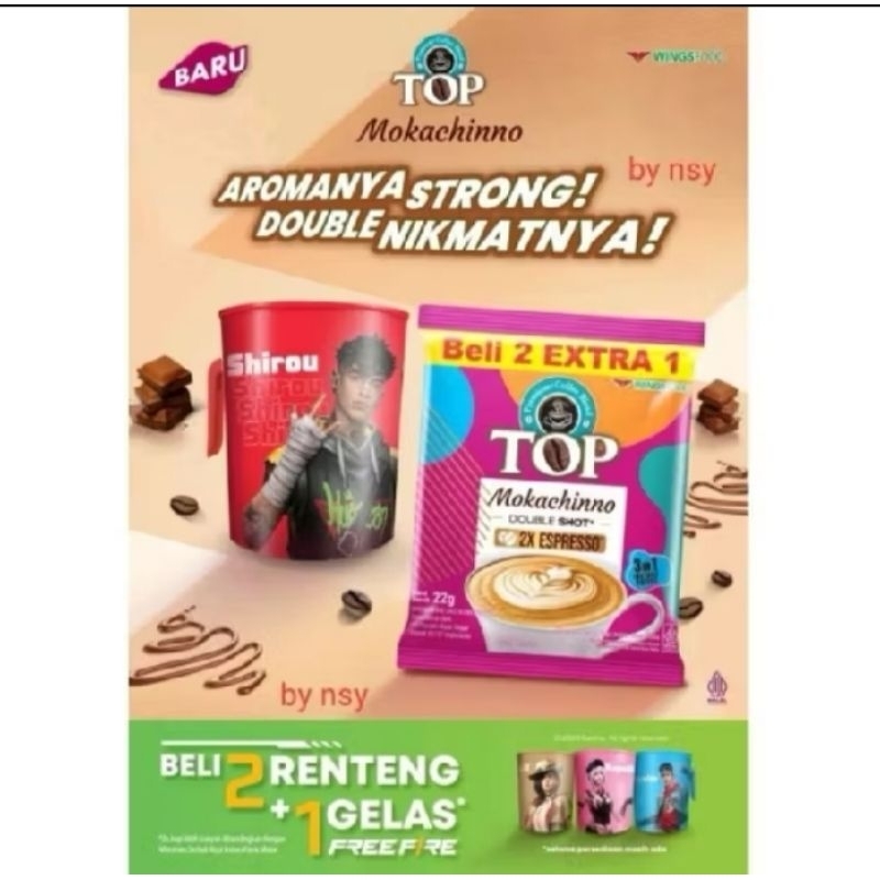 

Top kopi mokachinno 1 renteng isi 15 pcs Beli 2 renteng gratis gelas