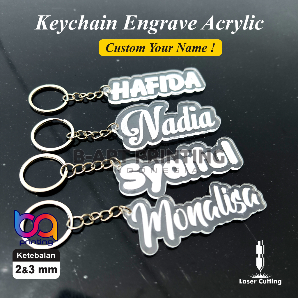 GANCI GRAFIR 3MM GANTUNGAN KUNCI GRAFIR AKRILIK UKIR Gantungan Kunci Nama / Logo Akrilik Custom Ukir