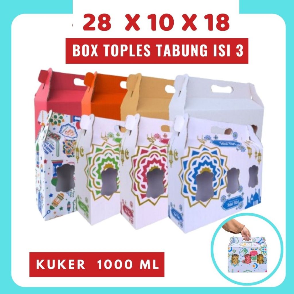 

Box 28x10x18 Jinjing (KUKER TOPLES JAR 1000ml Isi 3) Gable Box Kardus Kue Kering / Idul Fitri /Hampers / Lebaran / Gable Box Polos/Motif
