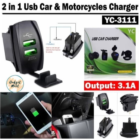 Motorcycle Car Charger YC-3111 Dual USB Waterproof