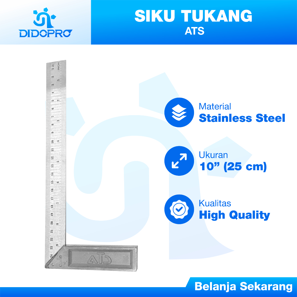 Siku Tukang 12" ATS Siku tukang 10 inch 12 inch / Siku L / Penggaris tukang Siku Tukang 12" ATS