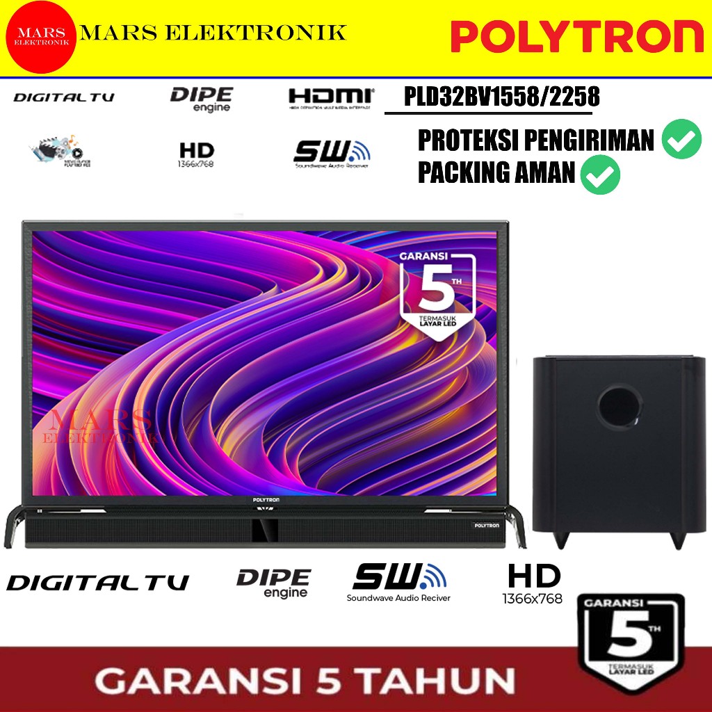 TV LED POLYTRON PLD32BV1558 / PLD32BV2258  - 32 INCHI - SOUNDBAR DIGITAL TV - GARANSI RESMI - POLYTR