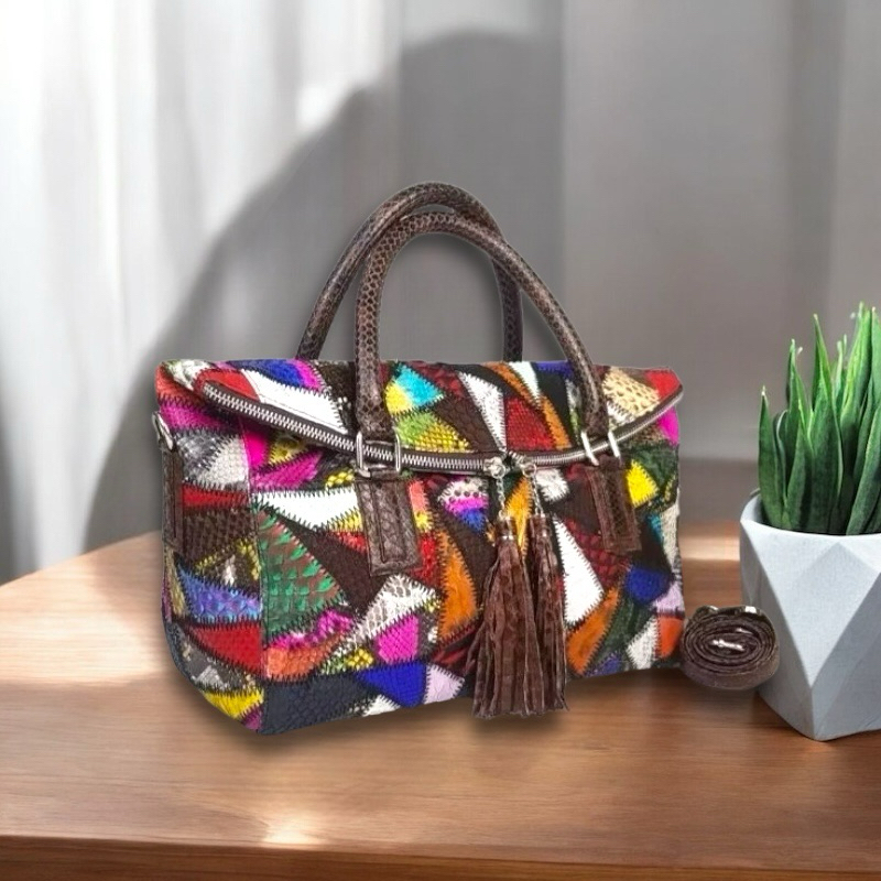 Tas Kulit Ular Piton Asli Wanita HINARA ZIGZAG KULIT ULAR PITON