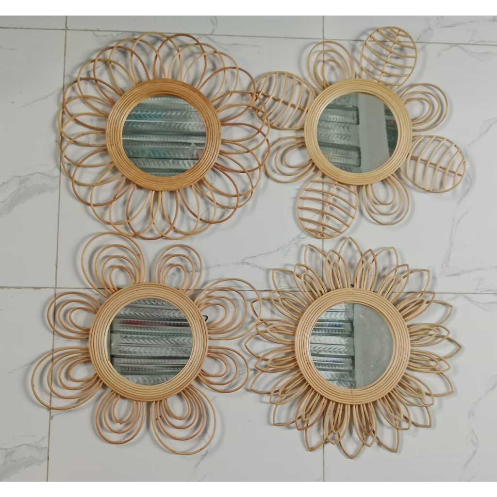 Cermin Rotan Aestetik Uk. 50 cm  - Kaca Rotan Dekorasi - Kaca Dinding