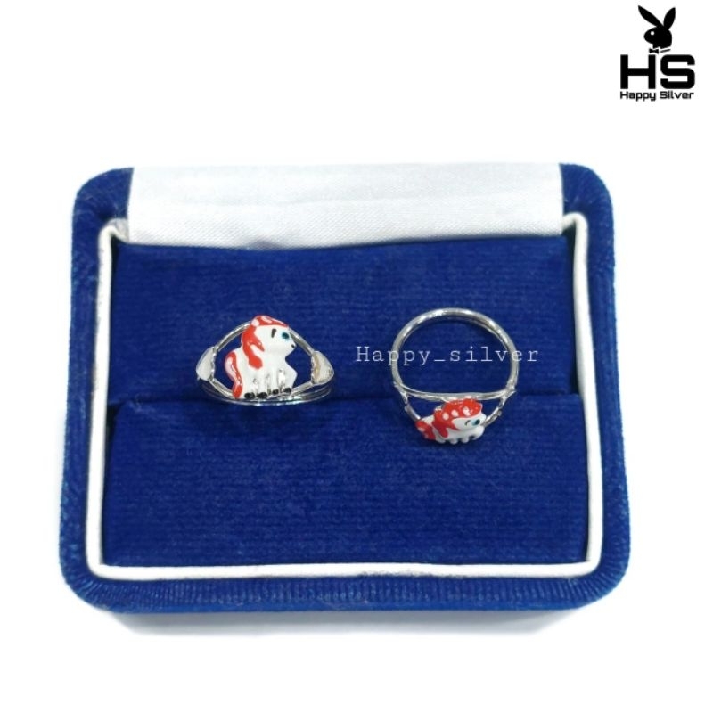 Cincin Anak Perak Asli Silver 925 Lapis Emas Putih Model Cincin Kuda Poni Cat - Perhiasan Perak Wani