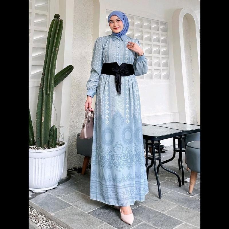 Gamis Muna Motif Dress Lebaran Bridesmaid Kondangan Wisuda Syari Muslim