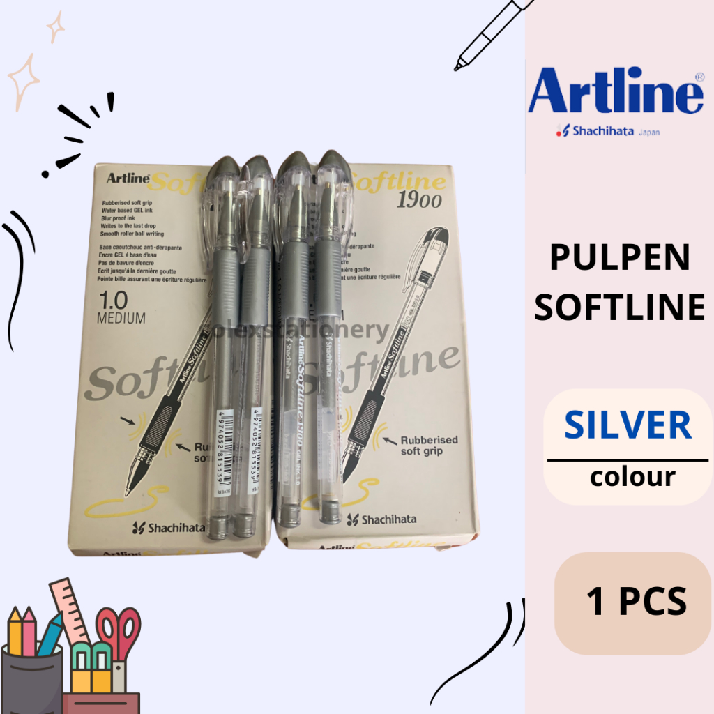 

Pulpen Soft Line Cair / Ballpoint Pen Softline Gel Ink Tebal Medium 1.0mm Rubberised Grip Warna Silver Artline