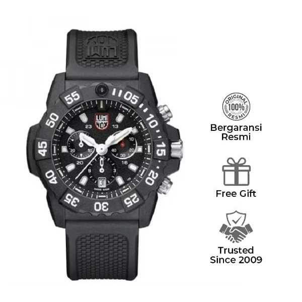 Jam Tangan Pria Luminox Sea Navy SEAL Chronograph, Military Dive Watch Original 100% Rubber Sport Bl
