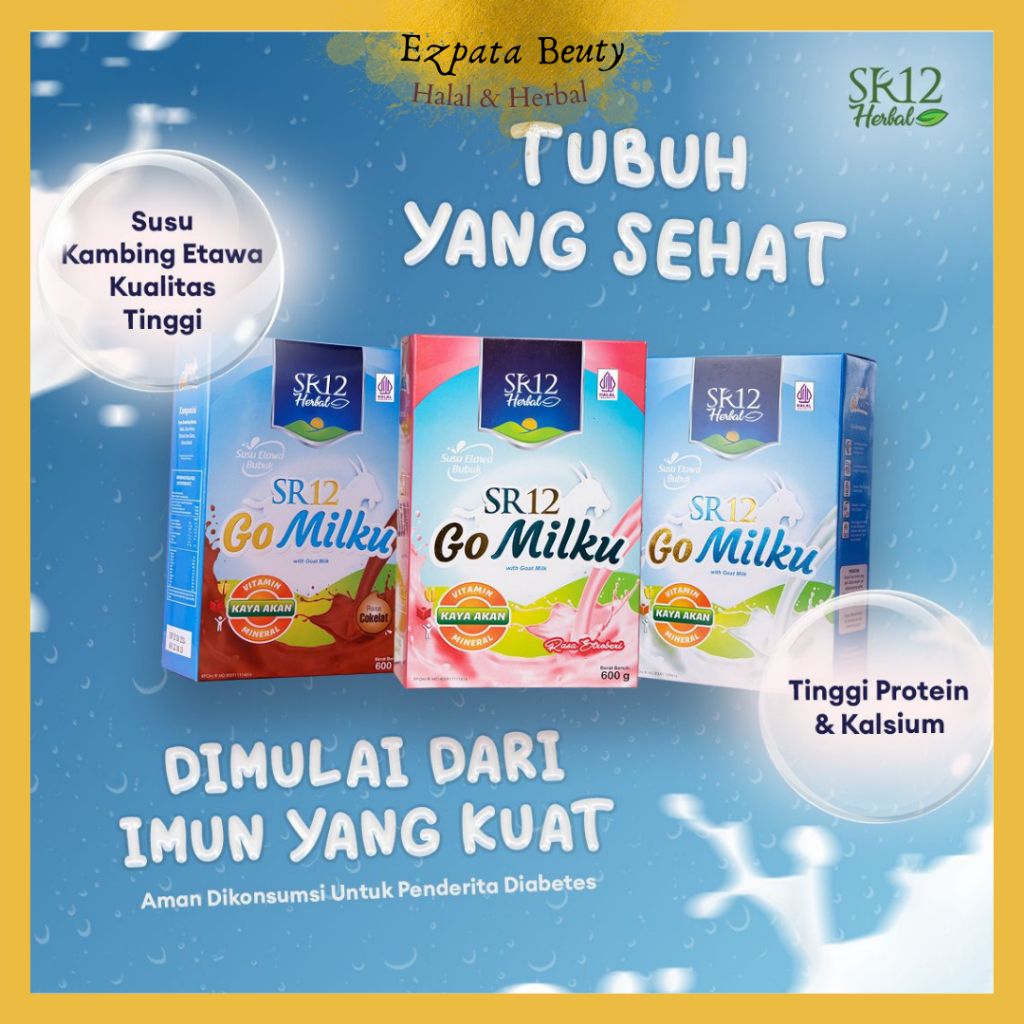 

Ezpata Beauty - SR12 GoMilku Susu Kambing Etawa Premium 200GR, 600GR | Coklat | Stroberi | Original