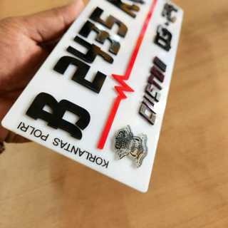 Plat AKRILIK nomor motor custom angka timbul hitam variasi font jepang