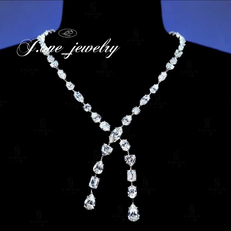 Kalung Emerald Cut + Heart Cut + Pear Cut F Color Kualitas Premium