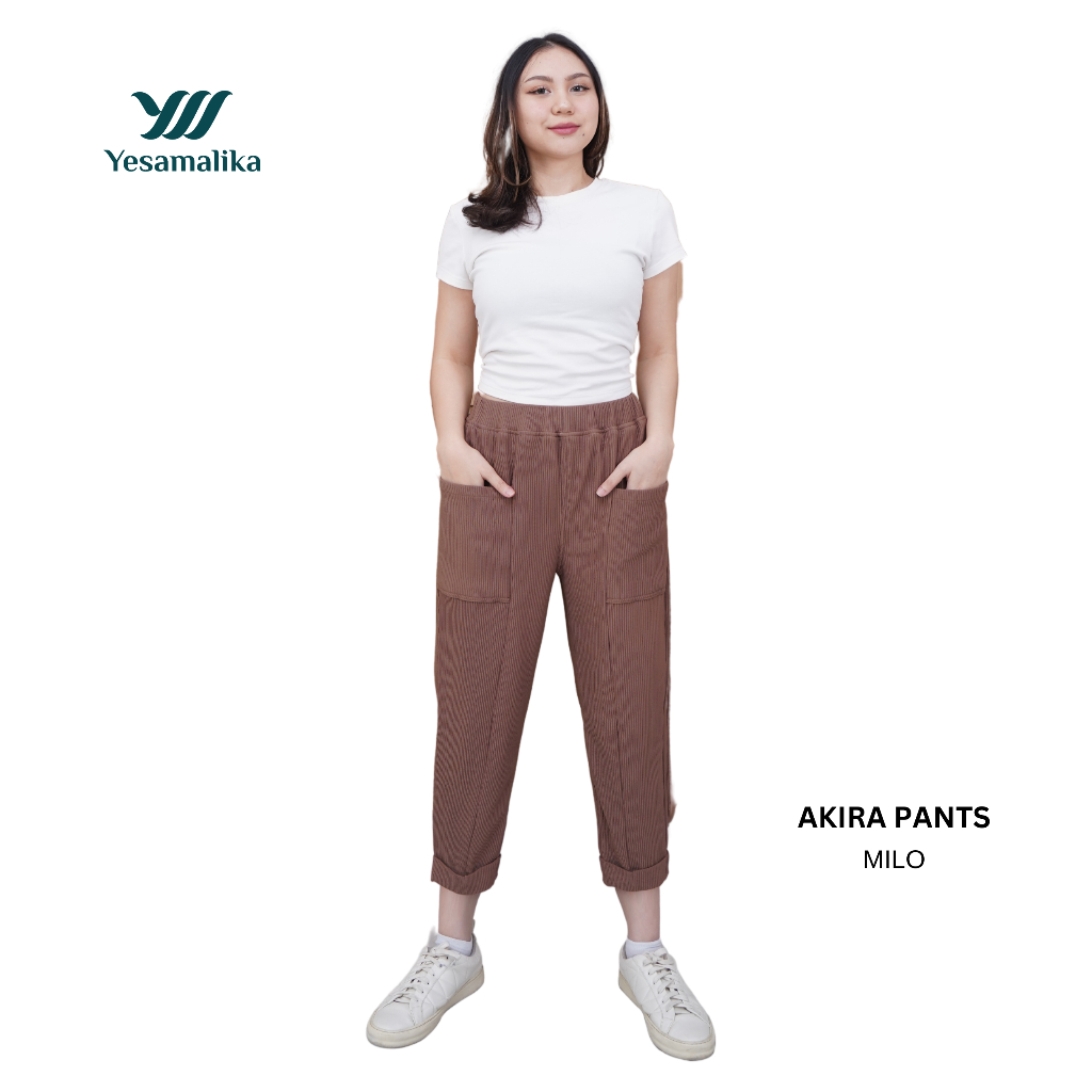 YESAMALIKA AKIRA Pants | Celana Wanita 7/8 Bahan Kaos Corduroy Spandex | Size Reguler & Jumbo