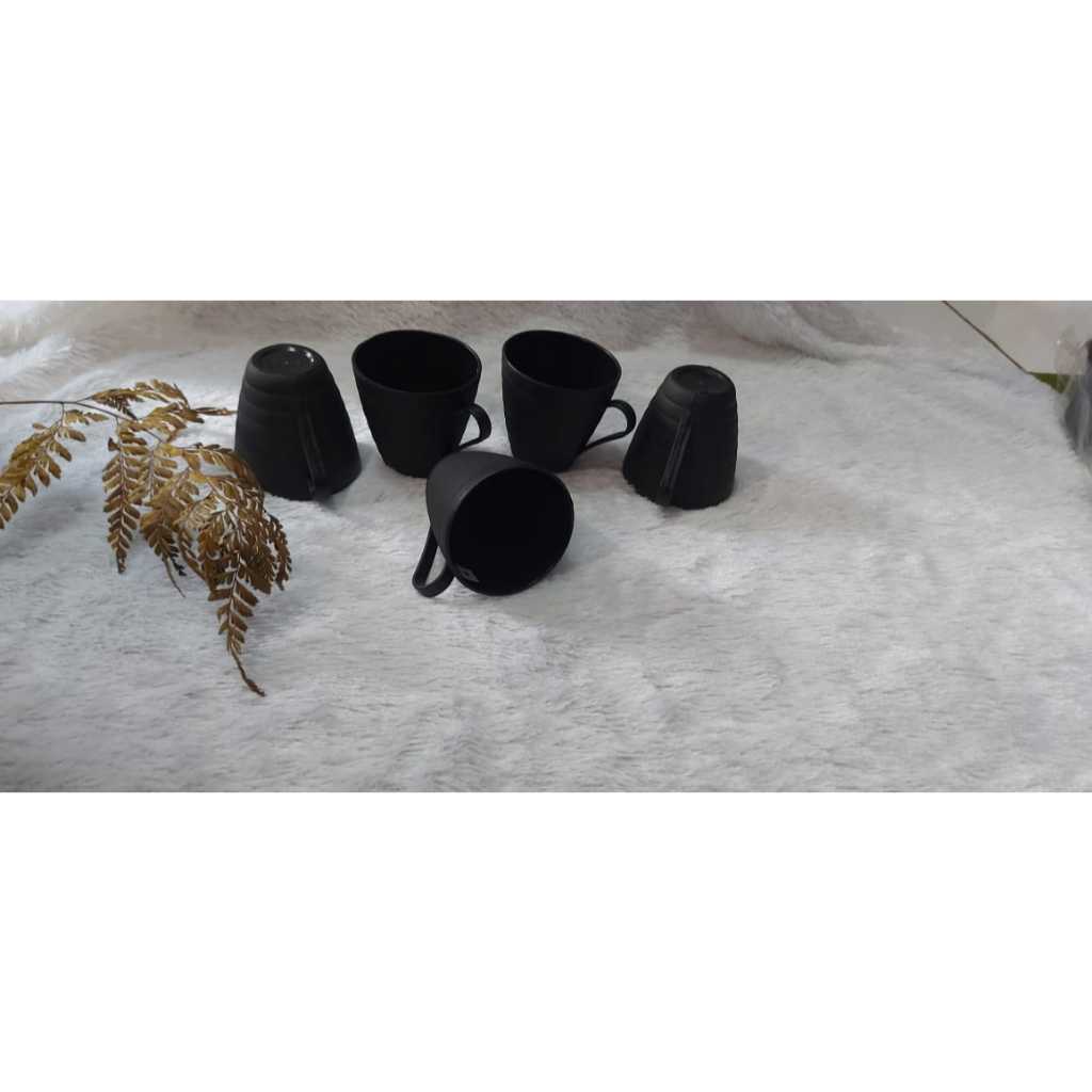 Gelas Cangkir Kopi Jadul Kecil Hitam/ Cangkir plastik ulir/ Cangkir 1pcs plastik hitam
