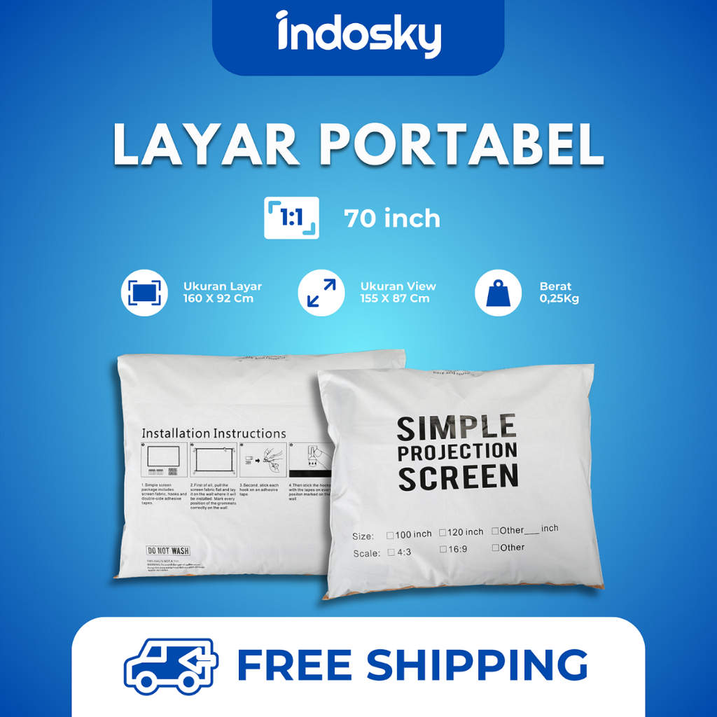 Layar Proyektor Portable 70 Inch | Simple Screen Projector | Projector Screen Portable Original
