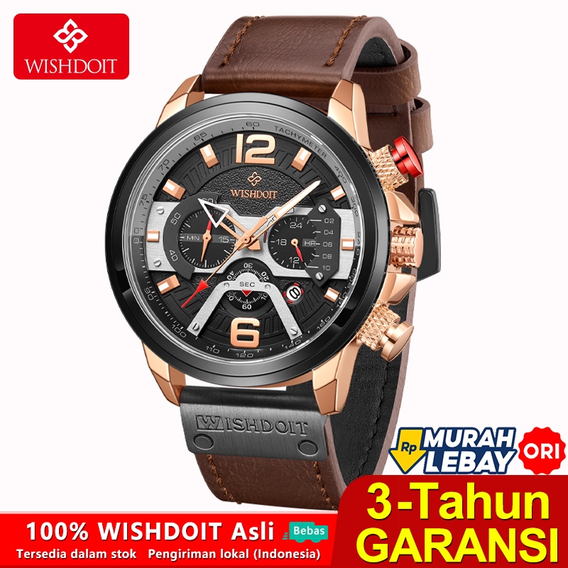 WISHDOIT Asli Jam Tangan Pria Keren Anti Air Baterai Hitam Jam Pria Kepopuleran Keren Olahraga