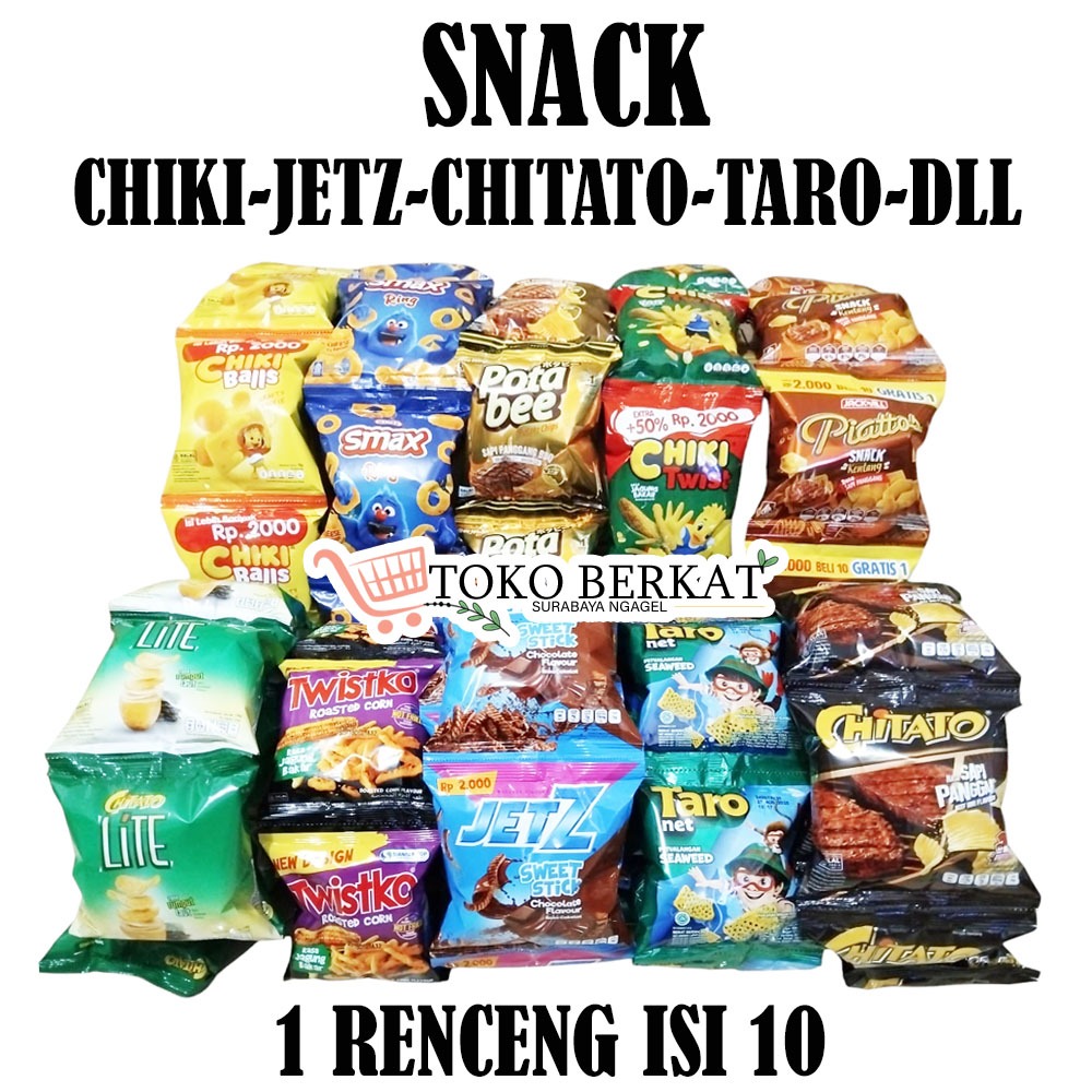 

SNACK TARO / TWISTKO /CHITATO / CHIKI BALLS / JETZ / FRENCH FRIES / SMAX RING RENCENG ISI 10