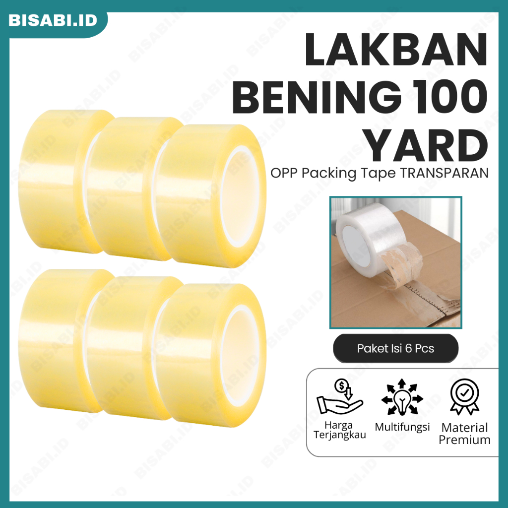 

[6 PCS] Lakban Bening 45mm x 70 Meter OPP Packing Tape 2" Inci 100 Yard