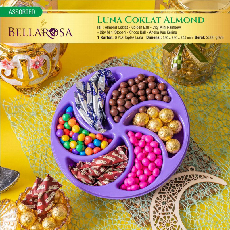 

Bellarosa Luna cokelat almond premium - coklat sekat - agen kue lebaran 2024 - grosir kue lebaran