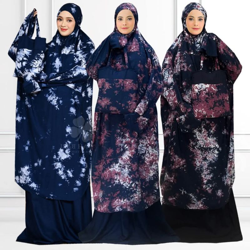 MUKENA TUNIK KHALISA MUKENA BALI MOTIF TIE DYE BAHAN RAYON JANGER UKURAN SUPER JUMBO