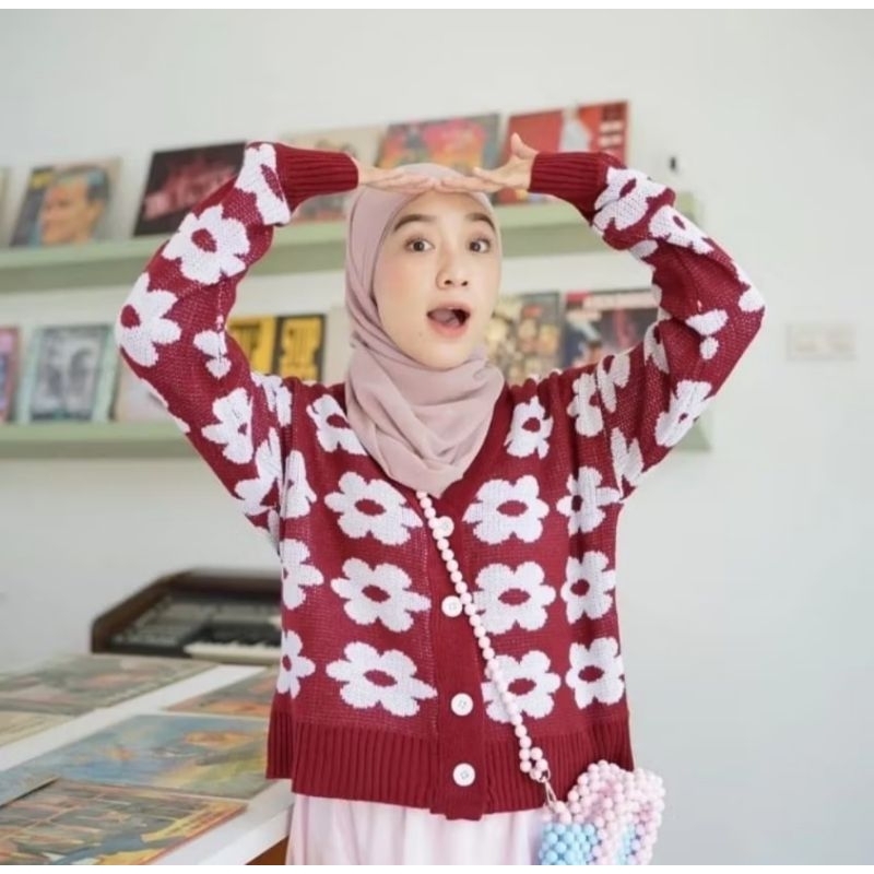 HANRA KARDIGAN FLOWER/KOREAN CARDI TERBARU/DAISY FLOWER CARDI/CARDIGAN WANITA BUNGA