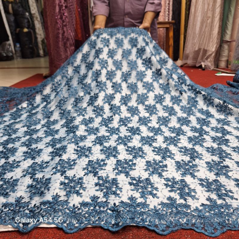 Tille ceplok full payet spenggel bahan kebaya yang terbaru brukat payet pinggiran tille bordir full 