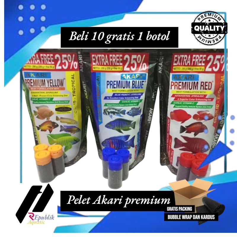 Pelet akari premium blue red yellow repack 1mm / pelet akari premium / pelet chana / pelet louhan
