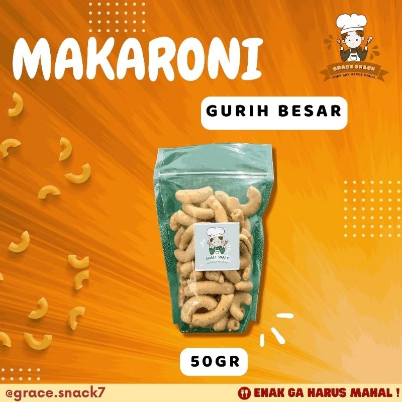 

MAKARONI GURIH BESAR 50 GR POUCH - Grace Snack