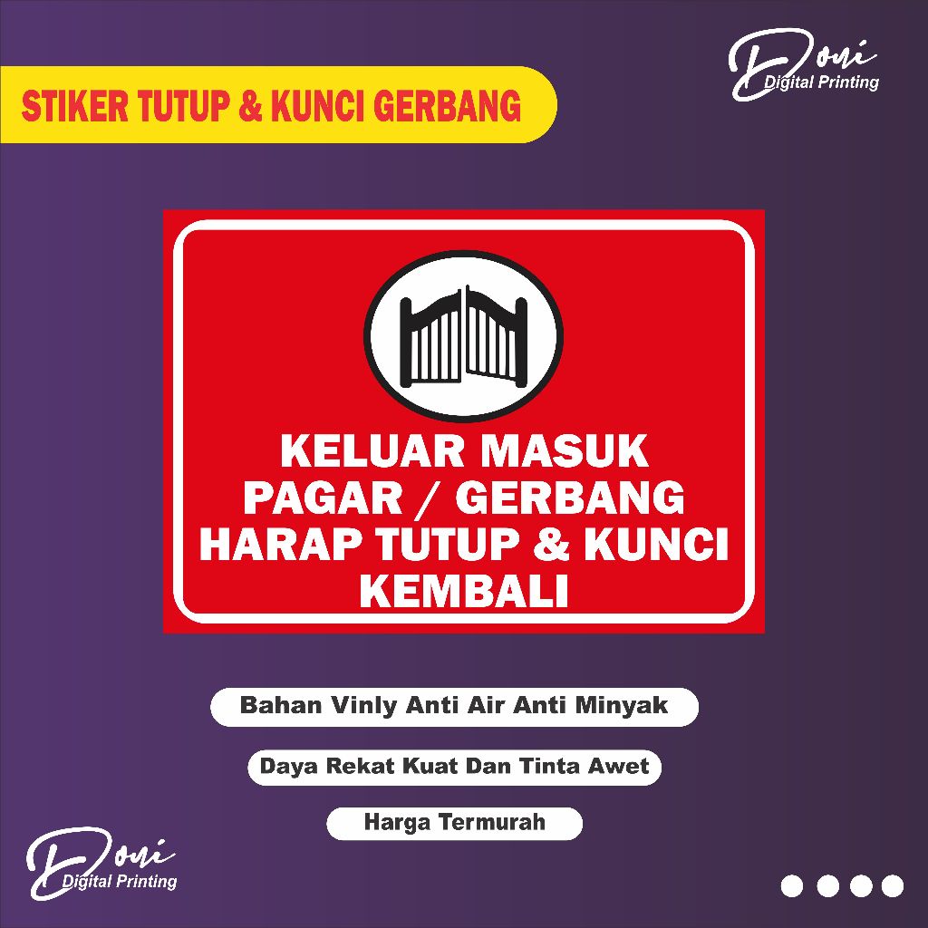 

Stiker Keluar Masuk Pagar Tutup Kembali / Stiker Pagar Tutup Kembali / Bahan Vinyl Anti Air