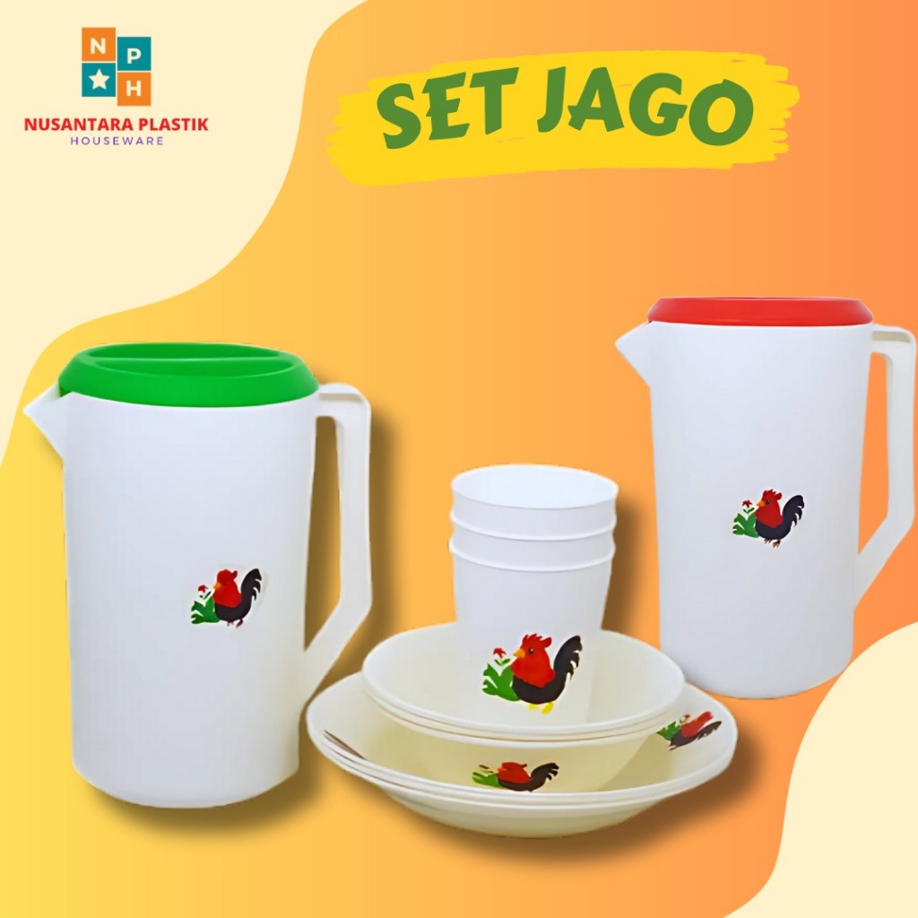 PAKET KOMBO Teko Jago Serba Ayam Jago Set Piring ,Mangkok dan Gelas Jago