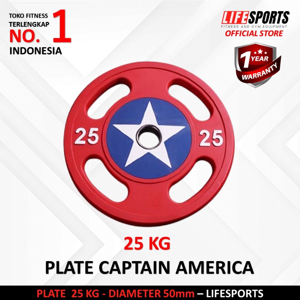 LIFESPORTS - New Alat Olahraga Fitness Gym Captain America Weight Rubber Plate Olympic Bumper 25 Kg