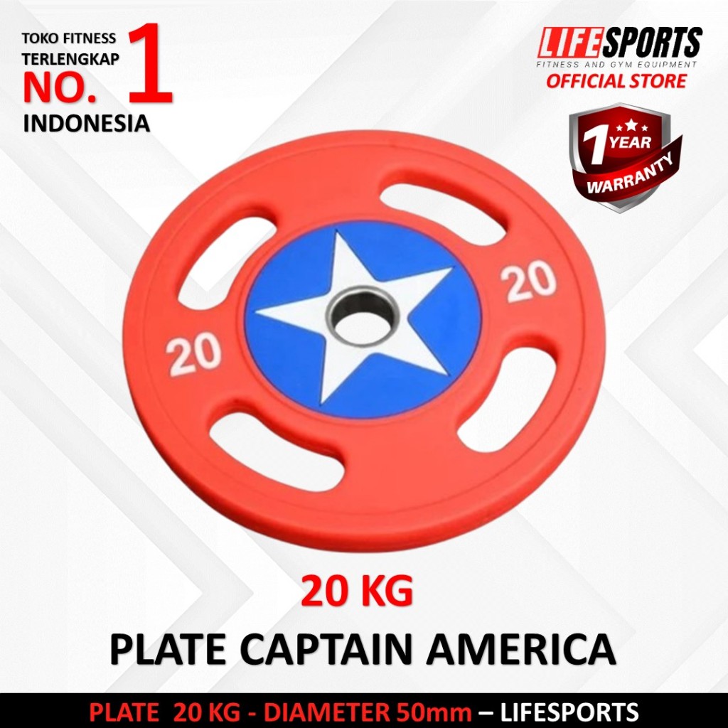 LIFESPORTS - New Alat Olahraga Fitness Gym Captain America Weight Rubber Plate Olympic Bumper 20 Kg