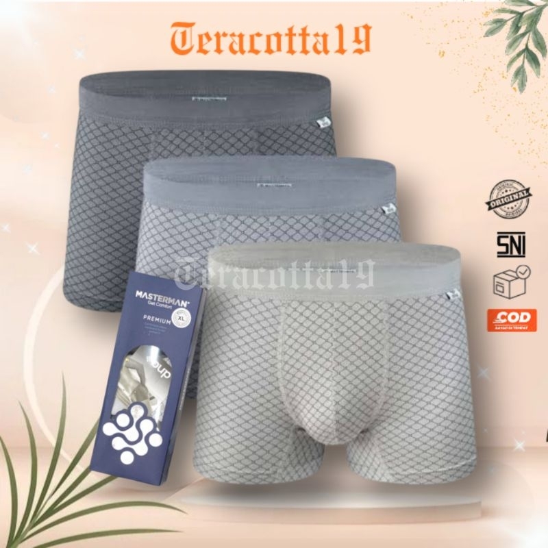 TERACOTTA19 - Celana dalam boxer pria MASTERMAN DNA Kotak Navy [ 3 PCS ]