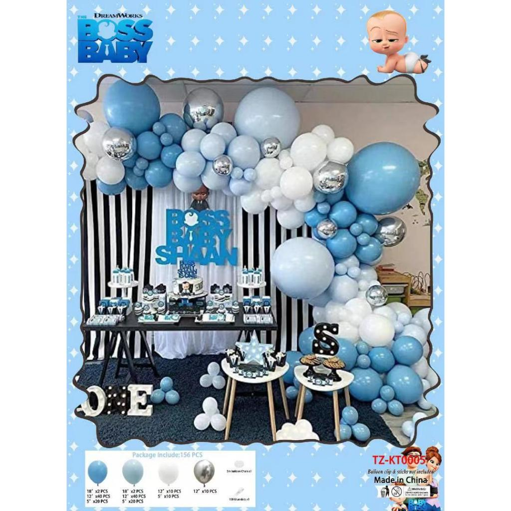 156PCS Paket Balon Latex SET DEKOR PESTA BLUE WHITE THEMA BOSS BABY 981/KT0005
