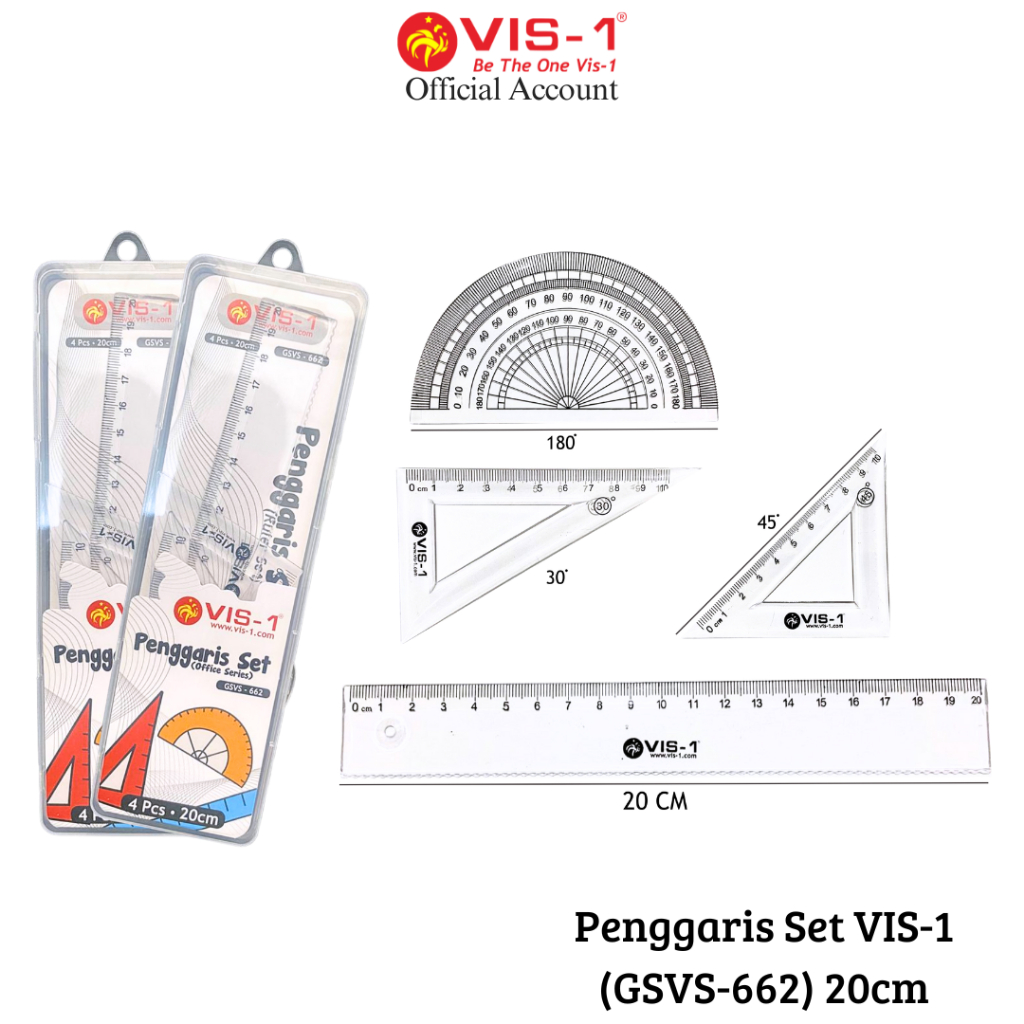 

VIS-1 Penggaris Set / 1 set isi 4pcs / Bahan Akrilik / GSVS-662