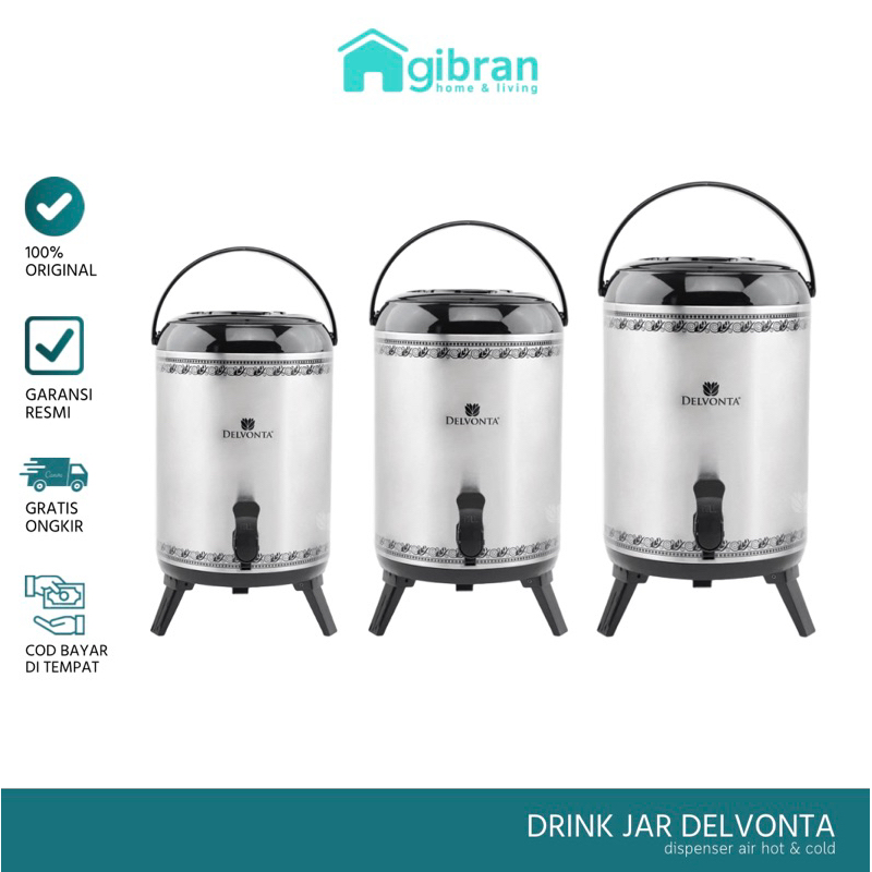 DELVONTA WATER JUG DISPENSER DRINK JAR STAINLESS STEEL TAHAN LAMA