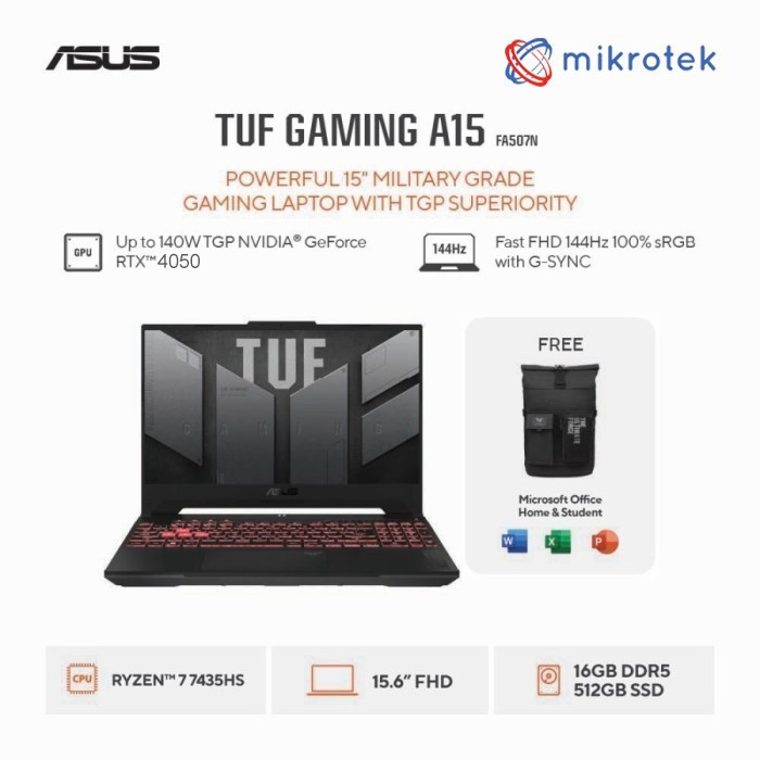 ASUS TUF Gaming A15 Ryzen 7 7435HS 16gb 512 ssd RTX4050 FA507NUR-R745K6M-O