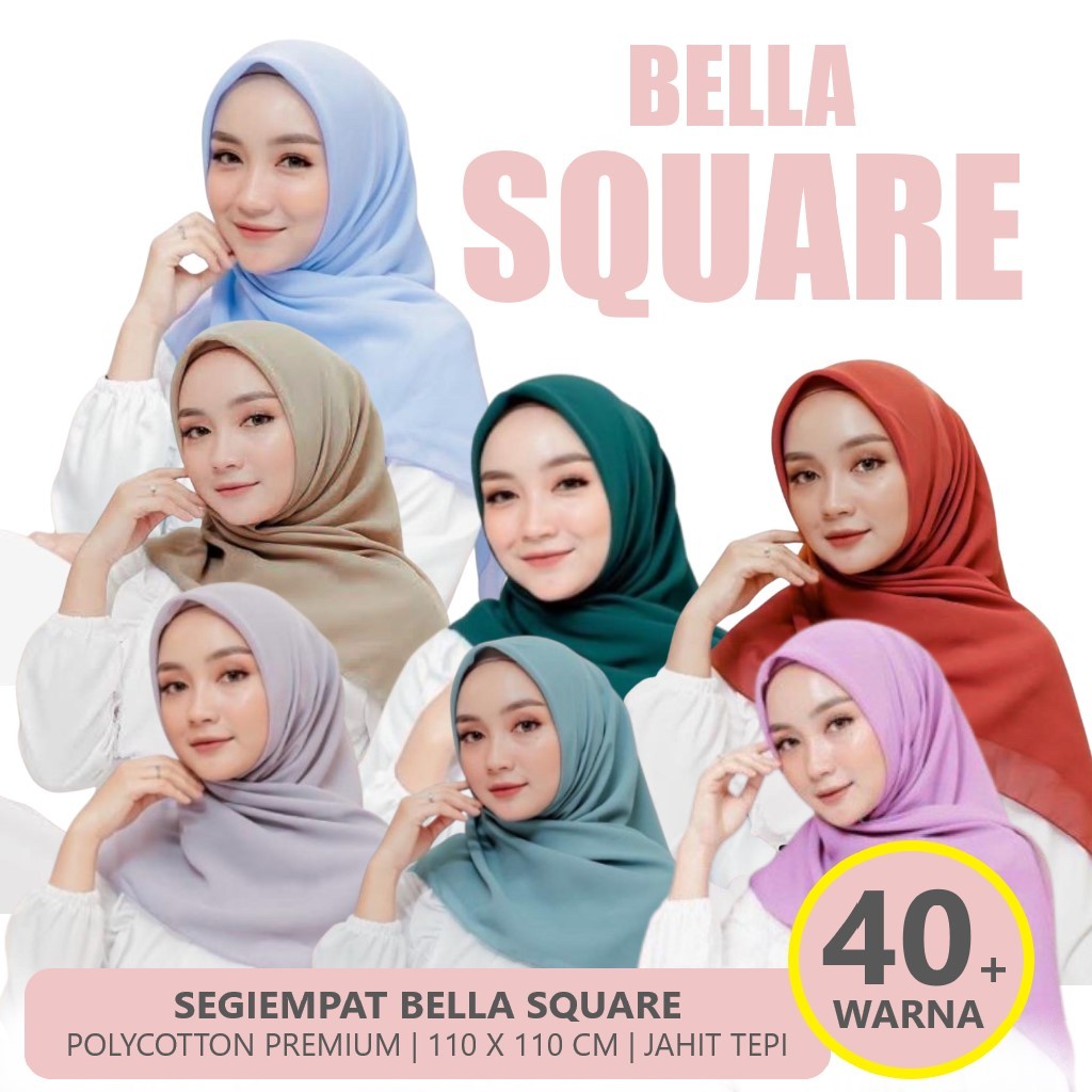 Segiempat Bella Square Anti Letoy - Hijab Kerudung Segi Empat Bella Square 40+ Warna