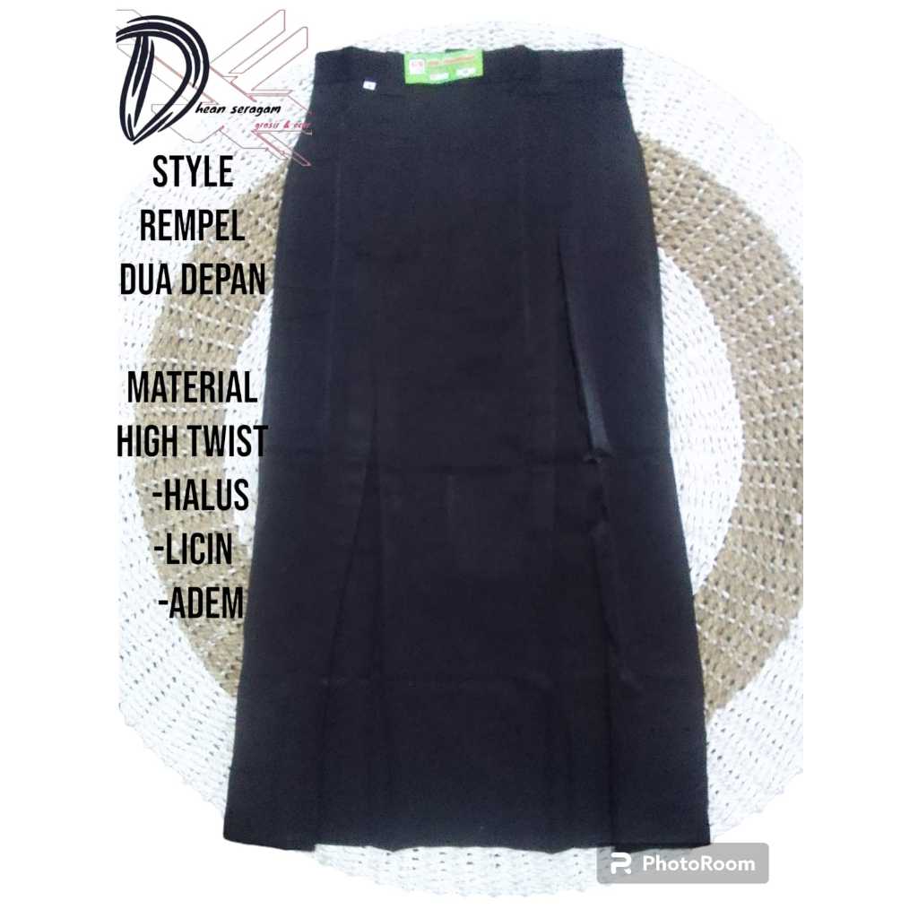 rok hitam rempel 2 seragam sekolah rok panjang hitam bahan high twist licin