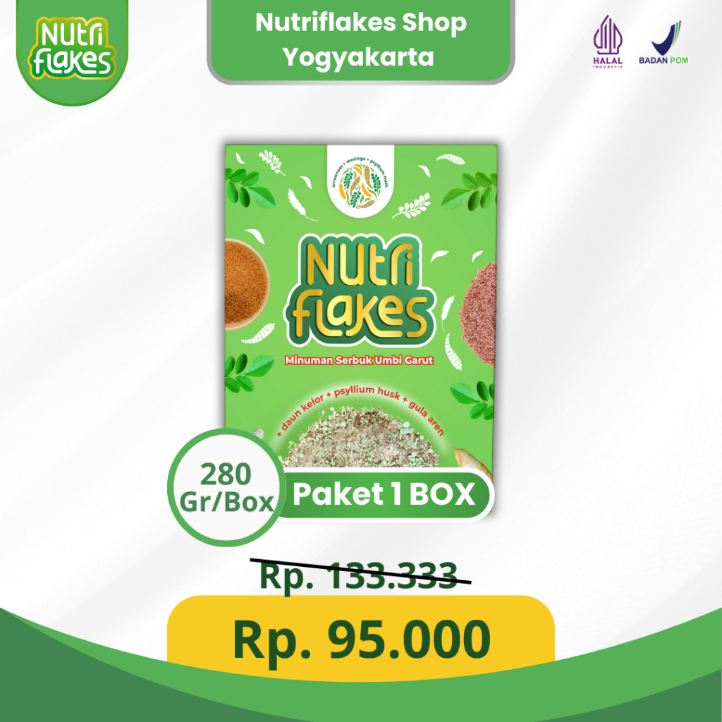 

7.7 Nutriflakes Umbi Garut Original Mengatasi Asam Lambung, Maag, & Gerd 1 Box