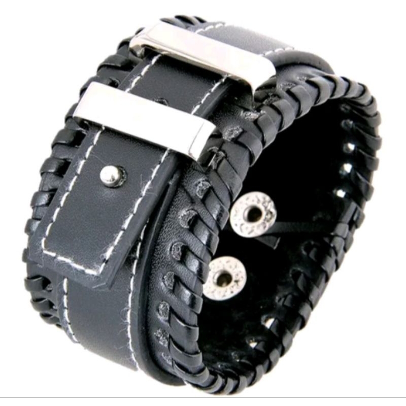 GELANG KULIT MODEL LEBAR - GKUL049 HITAM